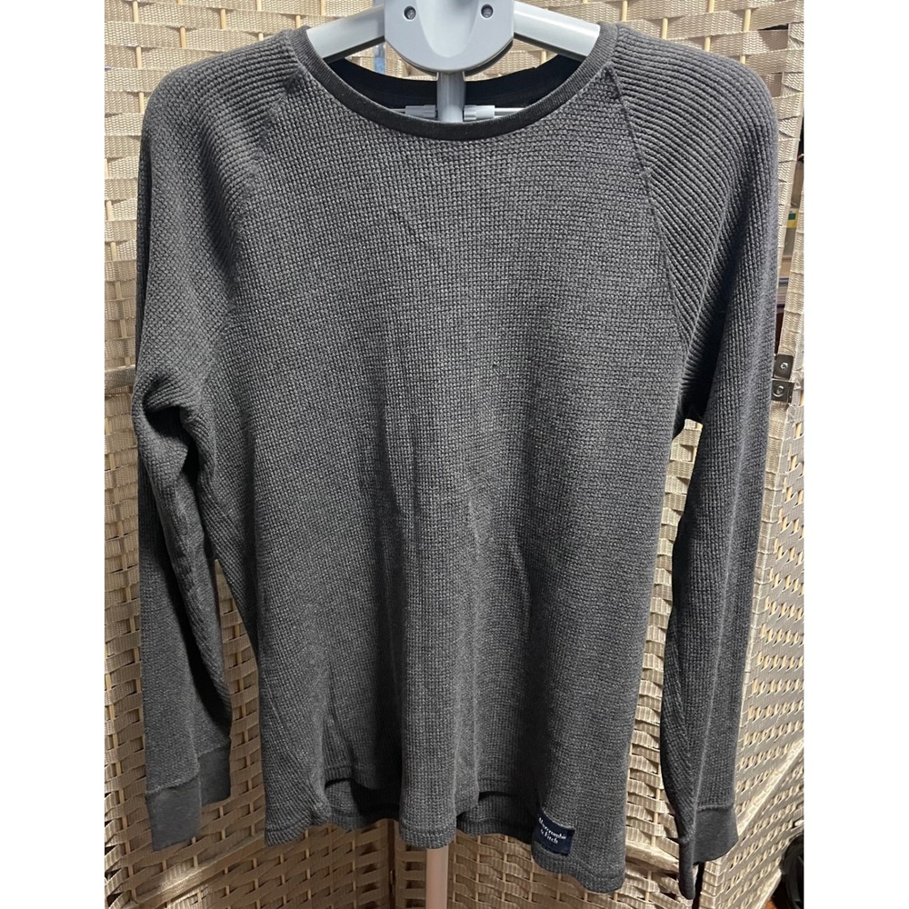 Abercrombie & Fitch Mens XL Charcoal Gray Waffle Knit Raglan Thermal Shirt
